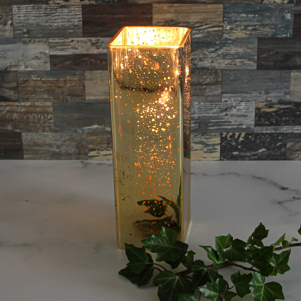 Richland Gold Mercury Square Vase 3"x3"x10"