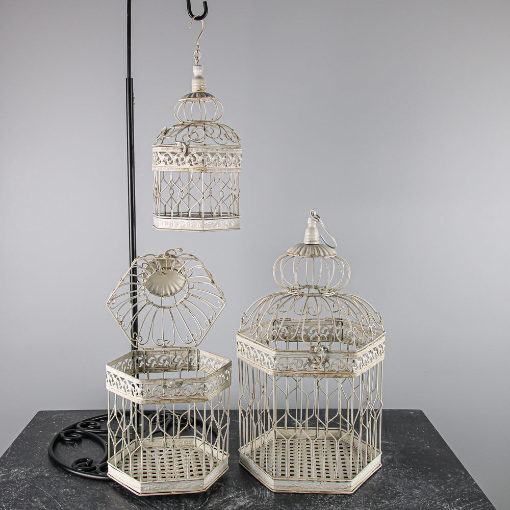 Richland Vintage Birdcages Ivory Metal Set of 3
