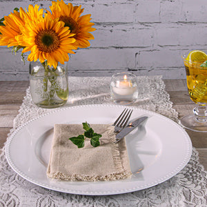 12 Linen Napkins with Fringe Edge 16in