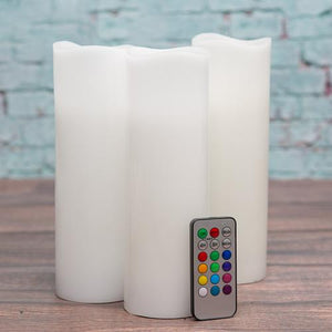 Richland Flameless LED Remote Control Wavy Top Pillar Candle White 3"x9" Set of 24