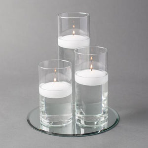 Eastland Round Mirror and Cylinder Vase Centerpiece with Richland 3" Floating Candles Set of 48
