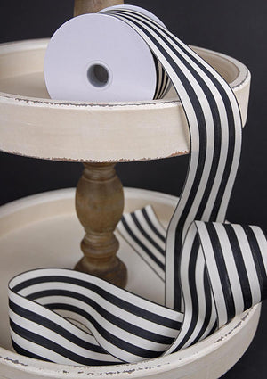 Black & Ivory Striped Ribbon 2.5" x 10 yards