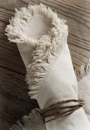 12 Linen Napkins with Fringe Edge 16in Square