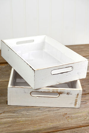 White Wood Rectangle Tray 9x13